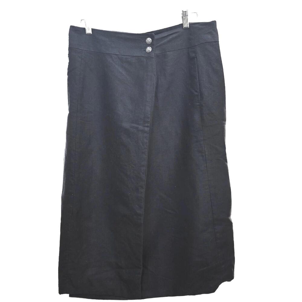 Vintage Maricka Heavy Linen/Cotton Black Wrap Skirt. Lined. Fall/Winter LG